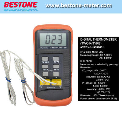 Buy Dm6802b LCD Display Digital Thermometer with K Type Thermocouple Sensor Double Channel online manufacture