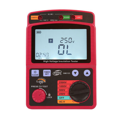 comprar GM3123,GM3125 Probador de aislamiento de voltaje Medidor de ohmios digital 2500V 5000V con adaptador de 12V CC Fabricación en línea