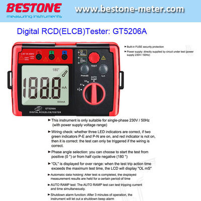 주문 디지털 RCD 누전 차단기 테스터 Gt5206A 회로 차단기 누전 보호 스위치 테스터 온라인 제품