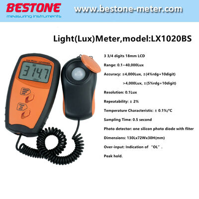 Buy Digital Light Luxmeter with 0.1~40,000lux Range and 3 3/4 Digits LCD Display CE and ROHS Certified LX1020BS online manufacture