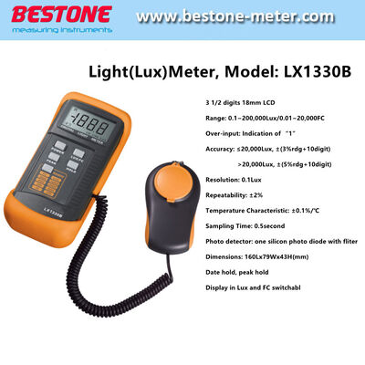 kopen Digitale verlichtingsmeter met 0-200.000 Lux Silicon Photo Diode en gegevenshoudende peak-hold functie LX1330B online vervaardiging
