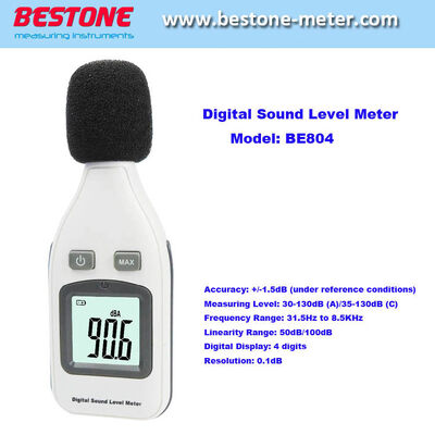 comprar Medidor de Nível de Som Digital, Testador de Ruído Digital de Nível de Som 30-130dB Decibelímetro com Tela LCD Monitor de Decibéis de Ruído Testador de Pressão (BE804) Fabricação em linha