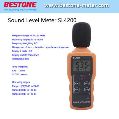 acheter Sonomètre SL4200 avec plage de fréquences de 31,5 Hz à 8 kHz, pondération A/C et résolution de 0,5 dB pour une mesure précise du bruit fabrication en ligne