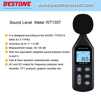 comprare Misuratore di livello sonoro digitale portatile Misuratore di rumore Wt1357 (30~130dB) fabbricazione online