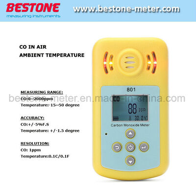 comprar Medidor de gas de monóxido de carbono portátil, detector de CO 0-2000ppm, pantalla LCD y alarma de sonido y luz, analizador de gas sensible para seguridad en el hogar 801 Fabricación en línea