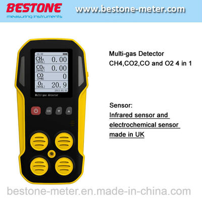 kopen Analysator Draagbare CO2-gasdetector CH4, CO2, Co, O2 4 in 1 gasdetectoren online vervaardiging