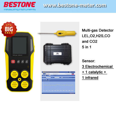 Buy 5 Gas Analyzer, Backlit LCD Display 5 Gases Monitor Simultaneously Lel, O2, H2s, Co, CO2 5 in 1 Portable Multi-Gas Detectors online manufacture