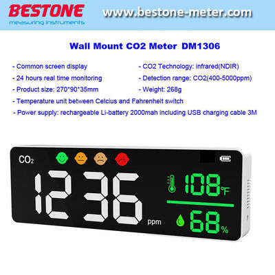 comprar Monitor de aire interior para el cuidado de la salud, monitoreo en tiempo real las 24 horas, medidor de CO2 ppm, monitor de calidad del aire de dióxido de carbono para colgar en la pared con NDIR DM1306 fabricación en línea