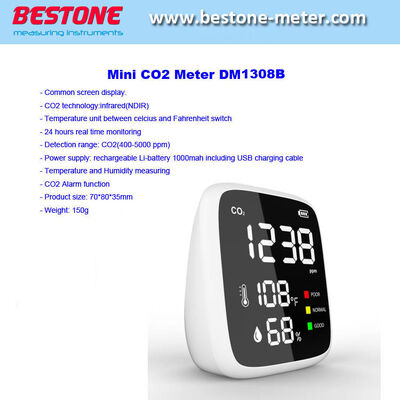 comprar Analisador de Gás CO2 Mini Medidor de CO2 Monitor Portátil de Qualidade do Ar Detector Portátil de CO2 com Alarme Medidor de Dióxido de Carbono para Uso Doméstico e Escolar Dm1308b fabricação em linha