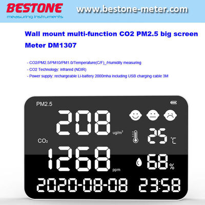 購入 壁掛けのCO2ガス分析機 Pm2.5検出器 大画面ディスプレイ,同時に二酸化炭素を検出する, Pm2.5/1.0/10,温度と湿度計 Dm1307 オンライン製造