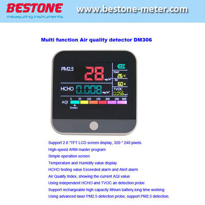 satın al Dm306 Çok Fonksiyonlu Hava Kalitesi Dedektörü Monitör Pm2.5 Formaldehit Tvoc Aqi Sıcaklık Nem Ölçer Çevrimiçi üretim